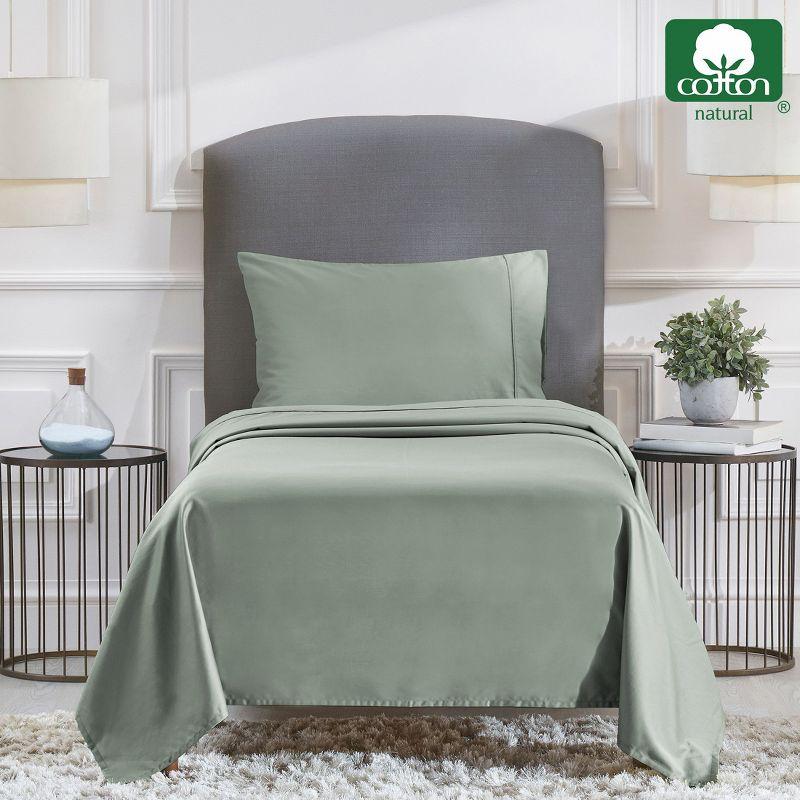 Sage Green Twin Sheet Set - 100% Cotton Bed Sheets, 400 Thread Count Sateen Weave, Deep Pocket 3 Piece Bedding - California Design Den