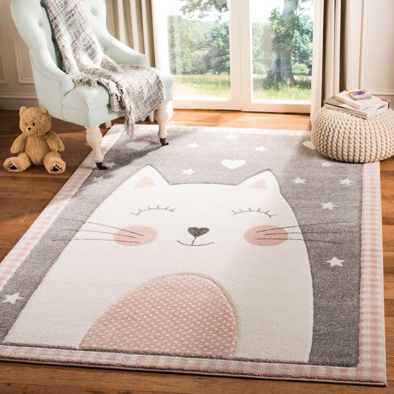 Gray and Pink Hand-knotted Synthetic Kids Rug