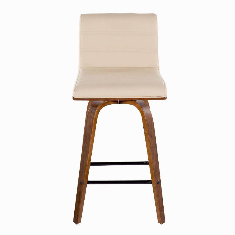 Cream Faux Leather Swivel Counter Stools with Walnut Wood