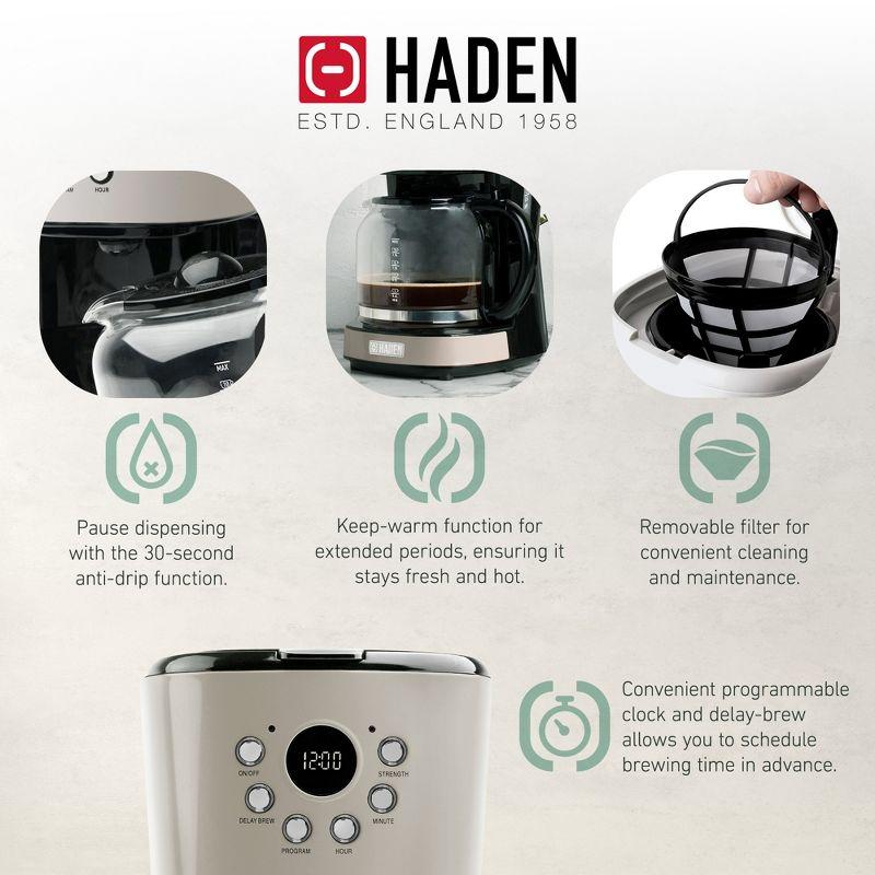 Haden 12 Cup Programmable Drip Coffee Maker Coffee Machine Bundled with Dorset 2 Slice Wide Slot Stainless Steel Toaster, Putty & Chrome