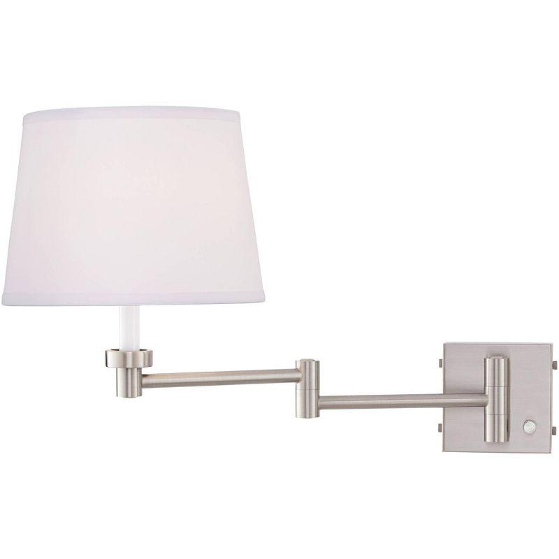 Brushed Nickel Swing Arm Wall Lamp with USB and White Shade