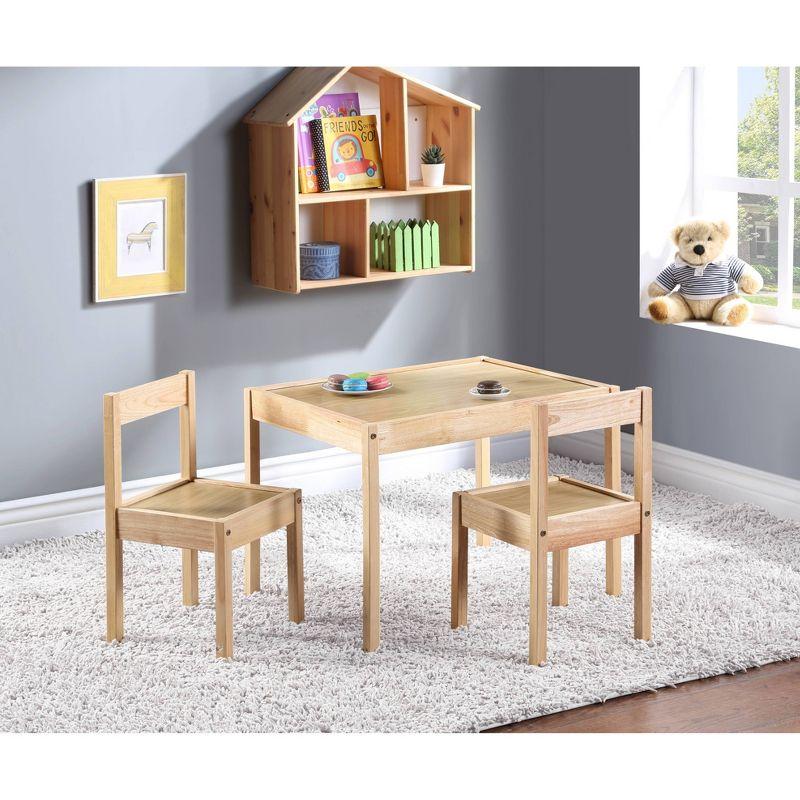 Natural Solid Wood Kids' Table and Chair Set - 3 Pieces