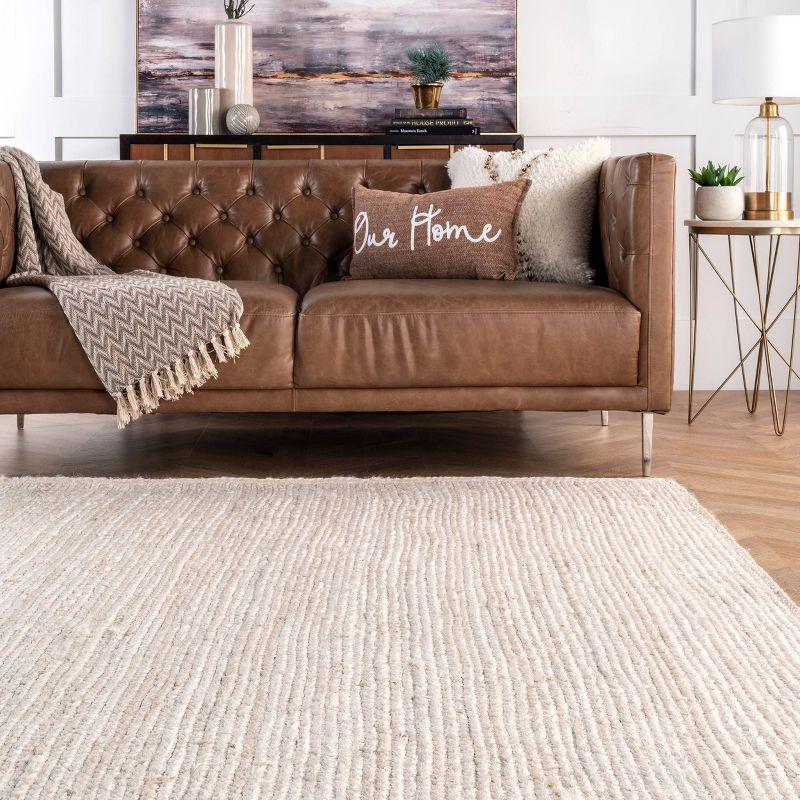 Handmade Braided Off-White Jute Rectangular Area Rug, 5' x 8'