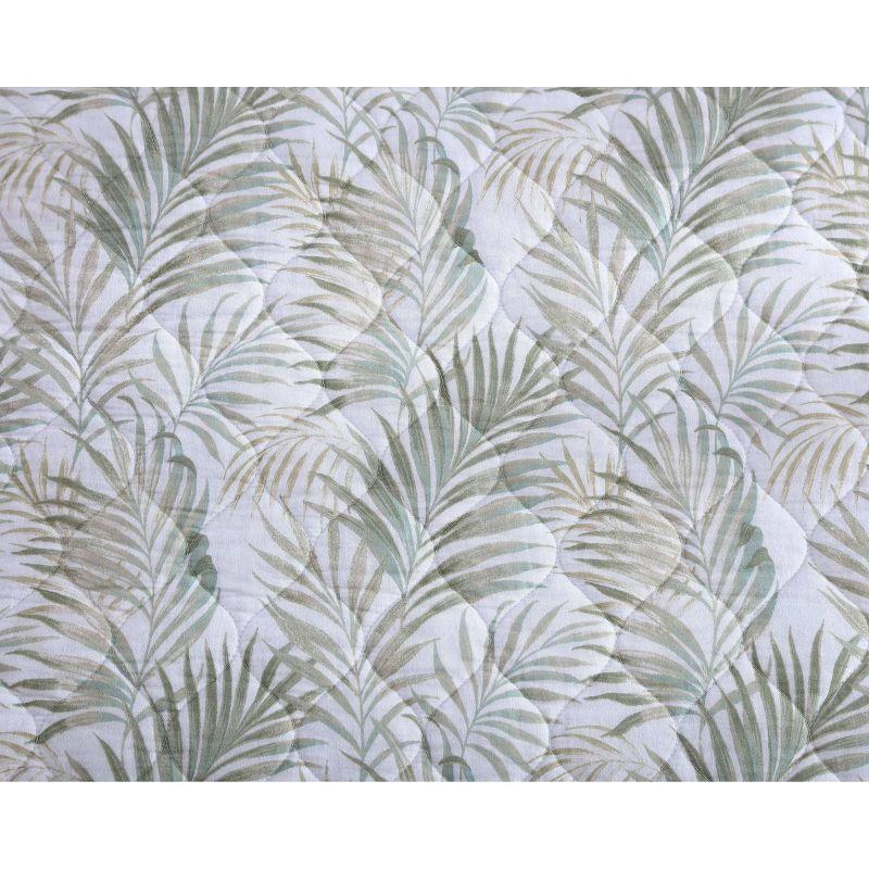 Sage Palm Leaf Reversible Cotton Quilt Set - Twin White