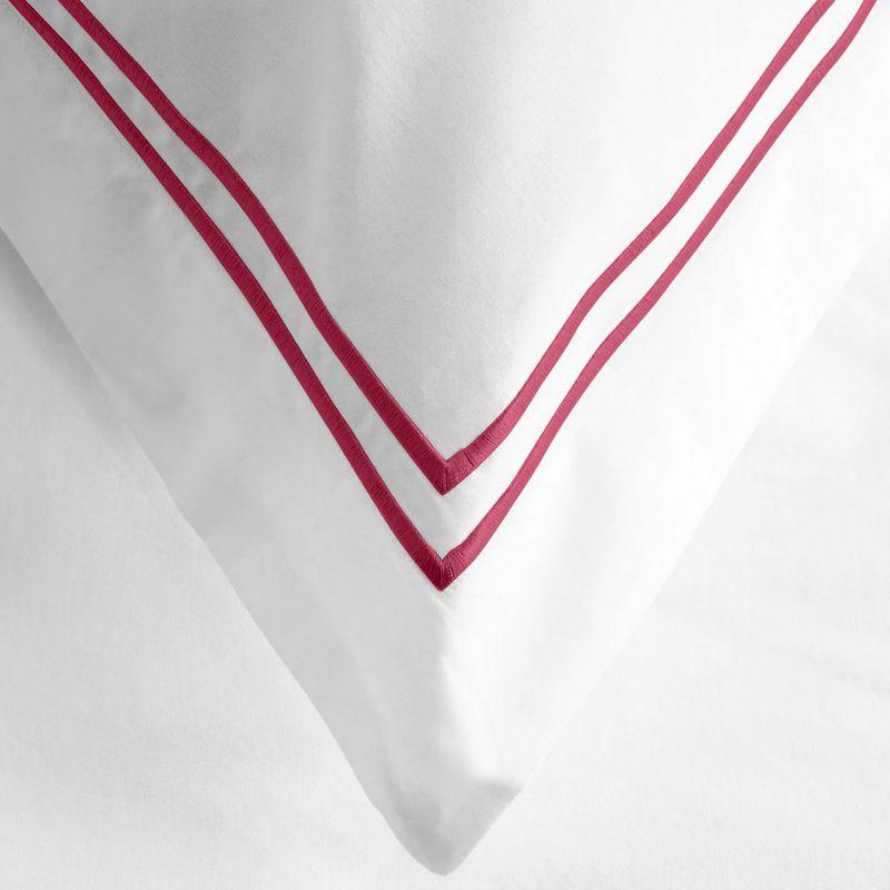 Ella Jayne 100% Cotton Percale 3 Piece Duvet Set, Full/Queen, White with Garnet Red Satin Stitching