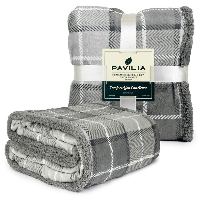 Light Gray Plaid Sherpa Fleece Twin Throw Blanket