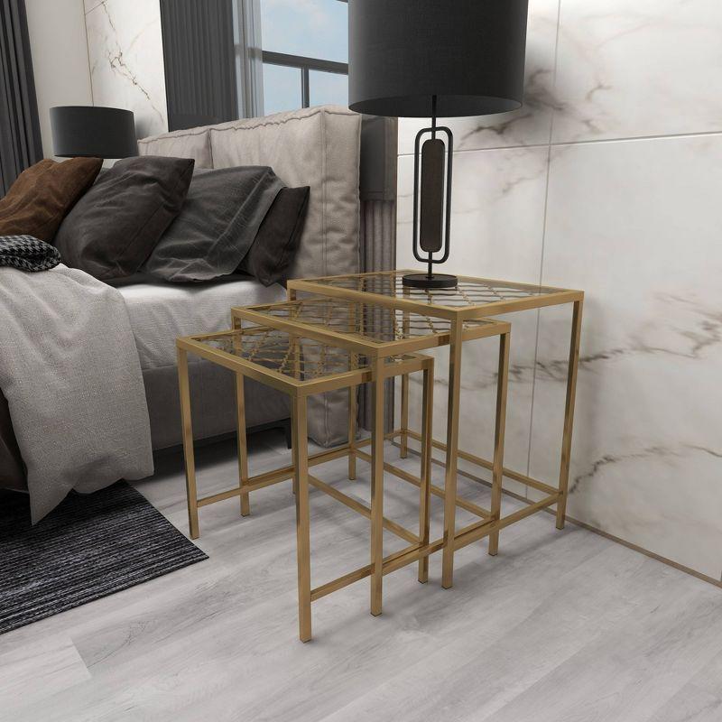 Olivia & May Metal Nesting Tables Pale (Set of 3) Gold: Satin Finish, Glass Surface, Iron Frame, No Assembly Required