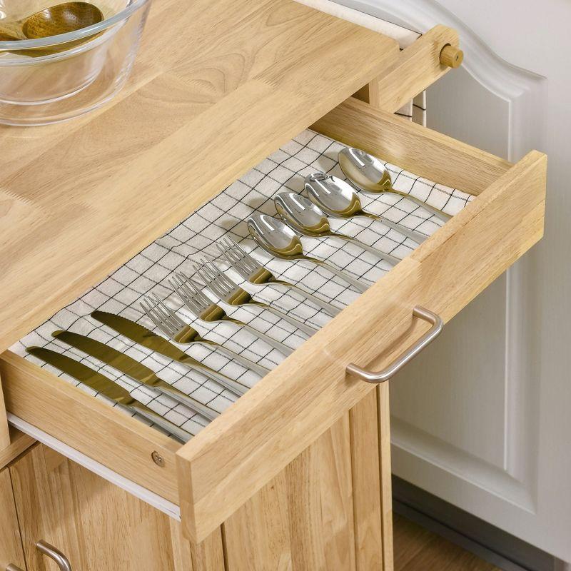 HOMCOM Wooden Rolling Kitchen Island Utility Storage Cart on Wheels with Drawers, Door Cabinets, and Knife Block for Dining Room