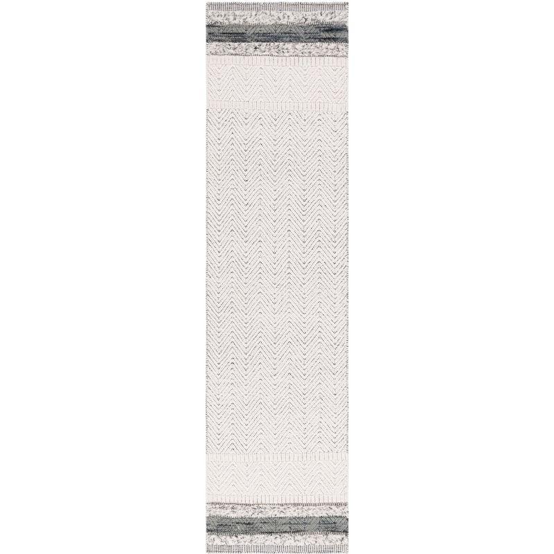 Ivory and Grey Hand-Knotted Wool Runner Rug, 2'3" x 9'