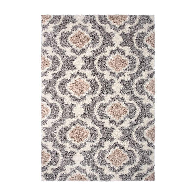 World Rug Gallery Cozy Moroccan Trellis Shag Area Rug - Gray 5'3" x 7'3"