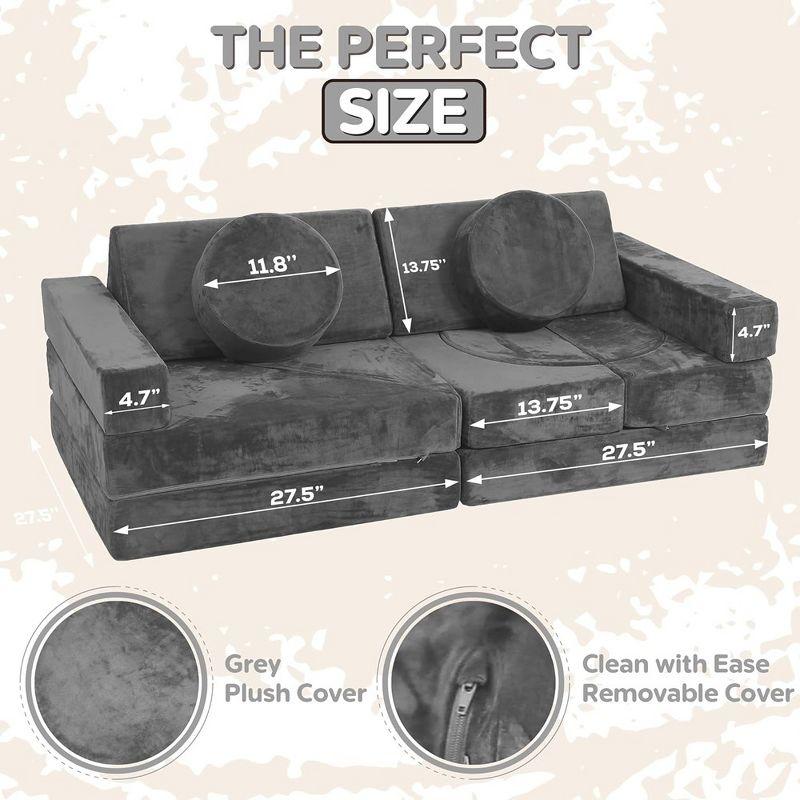 Contour Comfort Kids Couch 14 PC Modular Kids Play Set – Convertible Kids Sofa with Soft Foam Cushions | Kids Fort Couch, Kid Play Room Furniture-Grey