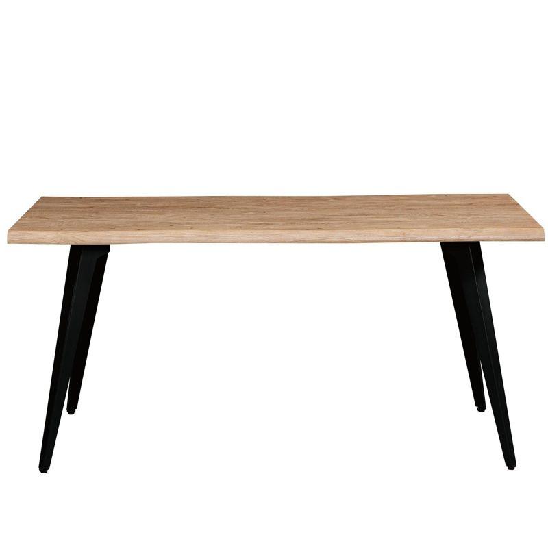 LeisureMod Ravenna Single Modern 63" Rectangular Dining Table with Wavy Edge Wood Top and Metal Legs