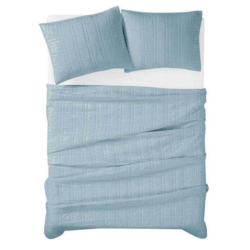 Blue Full Microfiber Reversible Quilt Set