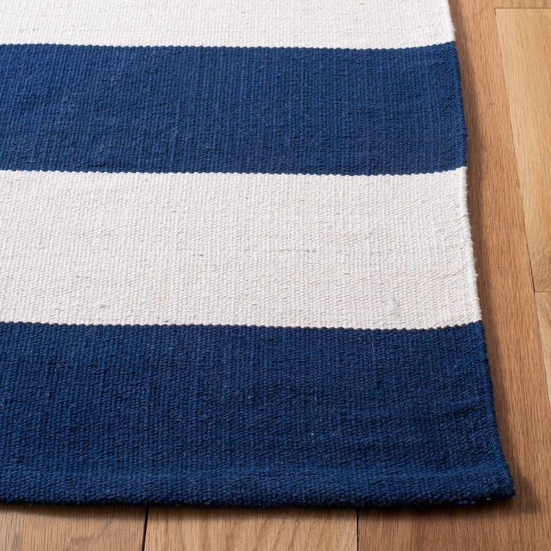 Navy/Ivory 8' x 8' Square Handwoven Cotton Striped Rug