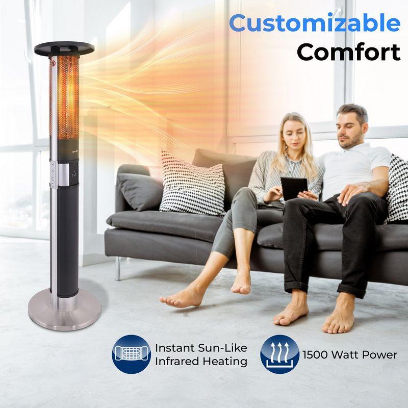 SereneLife 1500W Infrared Patio Heater, Electric, Indoor/Outdoor, Portable Tower, Remote Control, Black (SLOHT44)