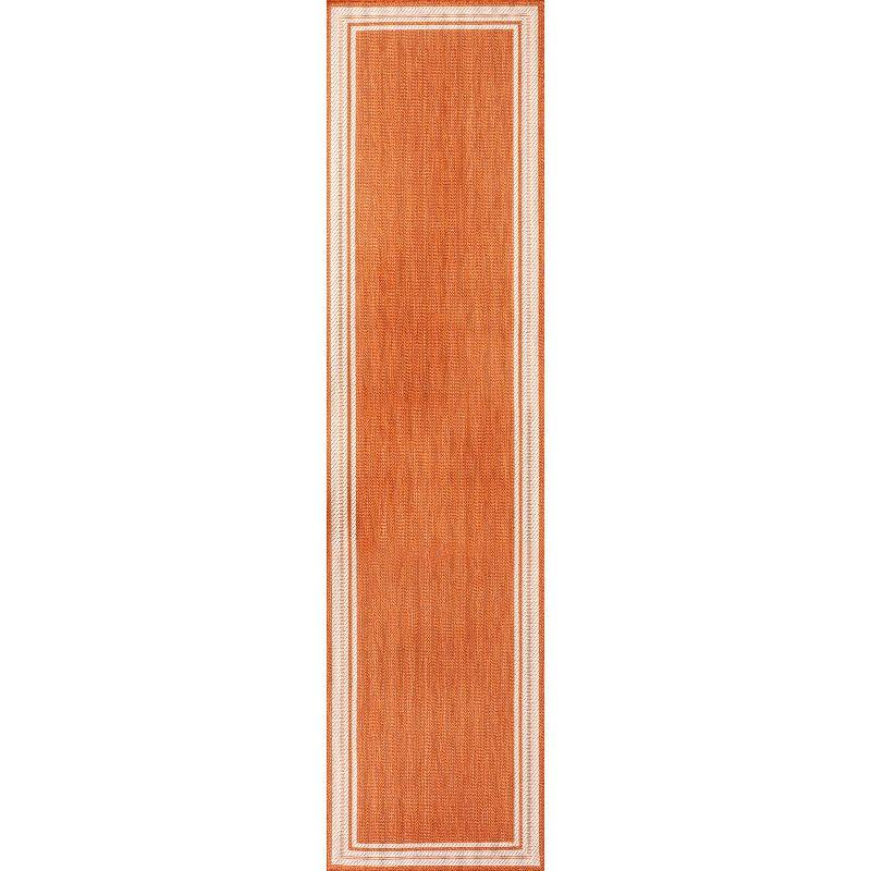 2' x 8' James Modern Border Stripe Indoor/Outdoor Runner Rug, Orange/Cream - JONATHAN Y