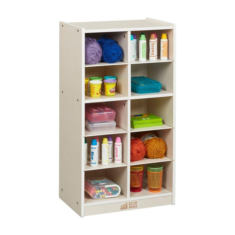 ECR4Kids 10 Cubby Mobile Tray Storage Cabinet, 5x2, White Wash