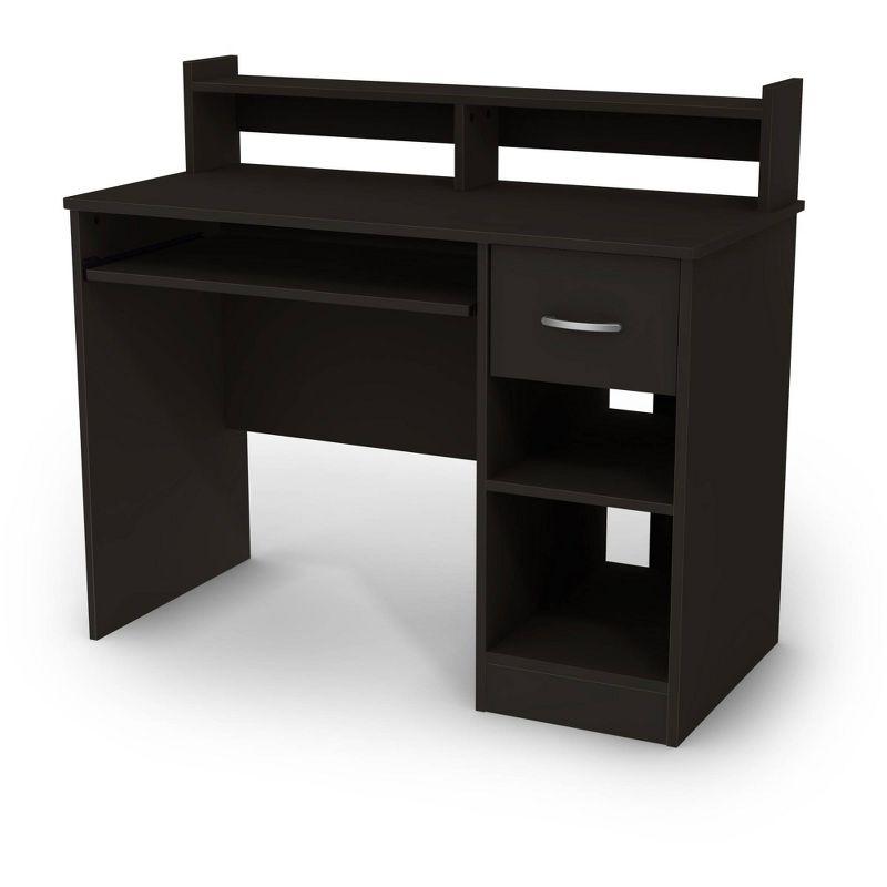 Pure Black Compact Computer Desk with Hutch and Keyboard Tray