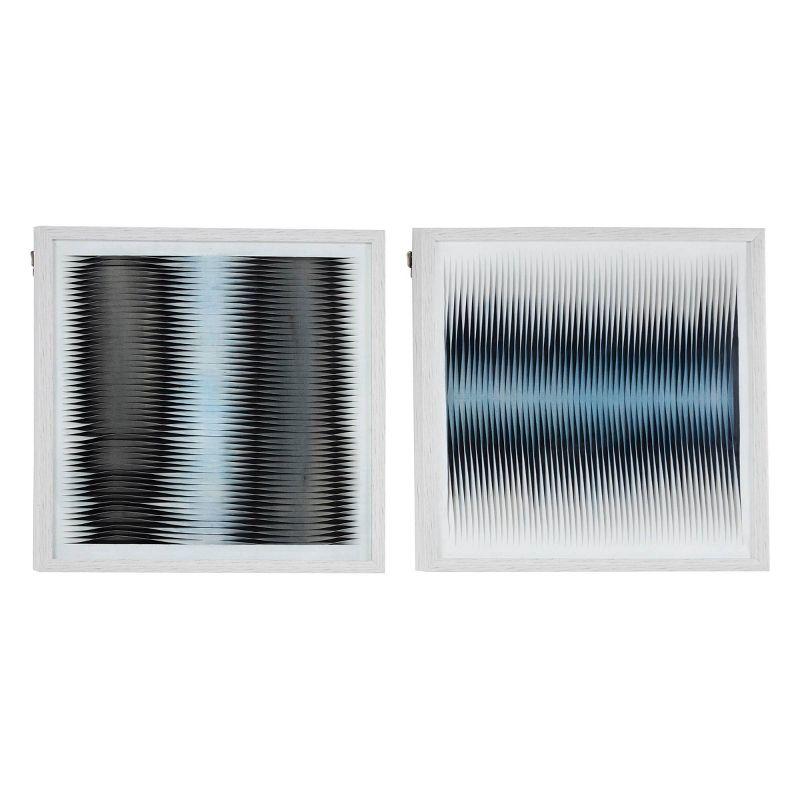 (Set of 2) 23.5" Square Fabric Shadow Box Abstract Wall Art Black/White/Blue - Olivia & May: Modern MDF Textile Art with Mounting Hardware