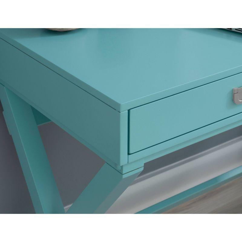 Peggy Transitional Campaign Wood Writing Desk with Drawers Blue - Linon: Silver Hardware, X-Framed Legs, Pine Frame