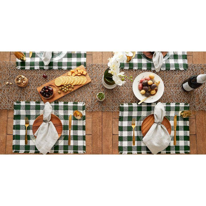 Design Imports Hunter Green  Heavyweight Check Fringed Placemat Set/6