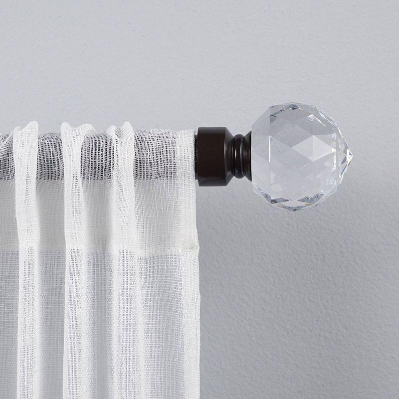 Matte Bronze Adjustable Curtain Rod with Clear Crystal Finials