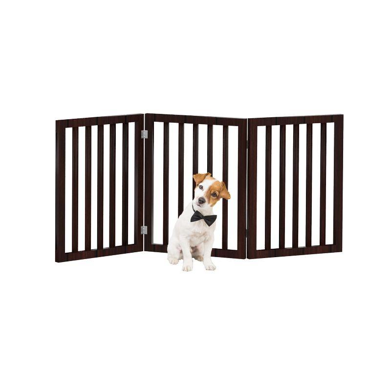 Indoor Pet Gate - 3-Panel Folding Dog Gate for Stairs or Doorways - 54x23.75-Inch Freestanding Pet Fence for Cats and Dogs by PETMAKER (Brown)