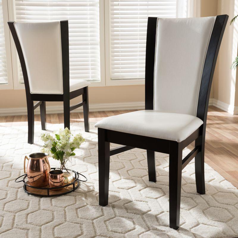 Set of 2 Adley Modern And Contemporary Finished Faux Leather Dining Chairs White/Dark Brown - Baxton Studio