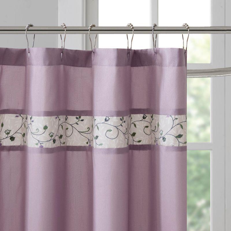 Serene Faux Silk Embroidered Floral Shower Curtain