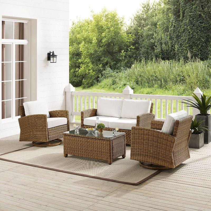 Bradenton 4-Person Weathered Brown Outdoor Conversation Set with Sunbrella White Cushions