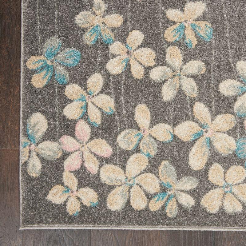 Elysian Blooms Easy-Care Grey/Beige Floral Area Rug 5' x 7'