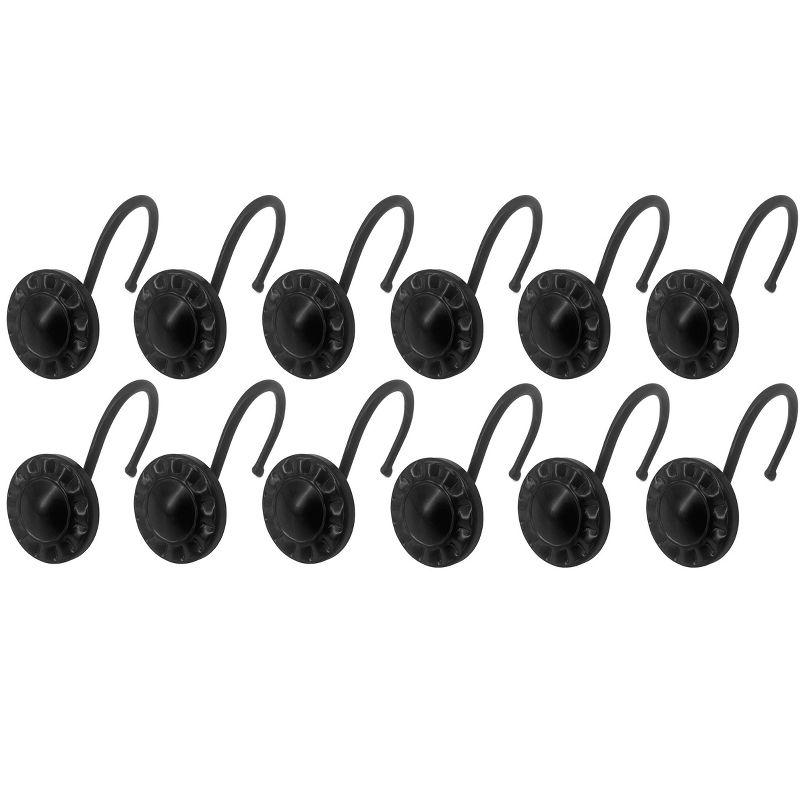 Home Mart Goods 12 Piece Set - Matte Black Heavy Duty Shower Curtain Hooks Rings Rustproof Metal