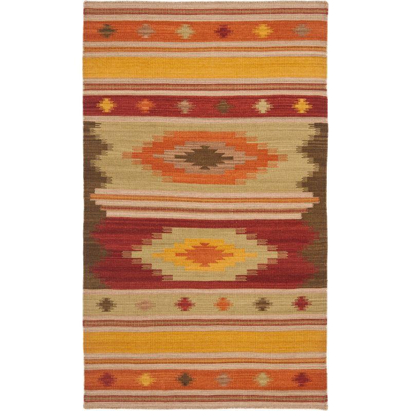 Multicolor Geometric Flat Woven Wool Area Rug 4' x 6'