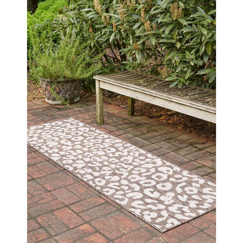 Brown and White Synthetic Outdoor Runner Rug