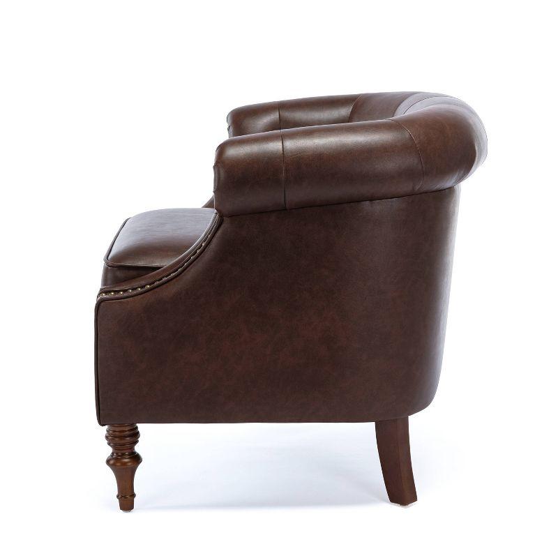 Chesterfield Brown Faux Leather Barrel Accent Chair