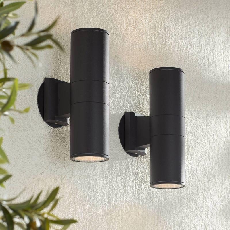 Possini Euro Design Modern Outdoor Wall Light Fixtures Set of 2 Black Aluminum 11 3/4" Glass Lens for Exterior House Porch Patio