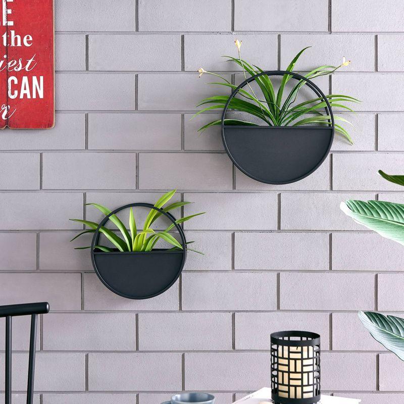 Danya B. Set of 2 Round Iron Wall Planters Black : Modern Indoor Metal Decor, No Drainage Hole