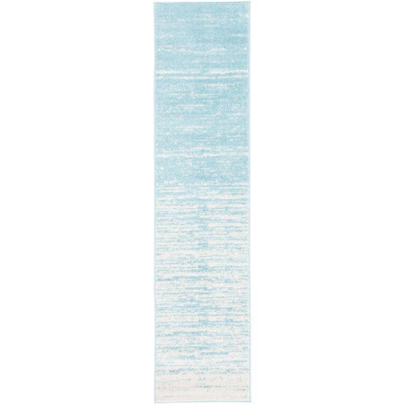 Aqua and Ivory Ombre Hand-knotted Runner Rug