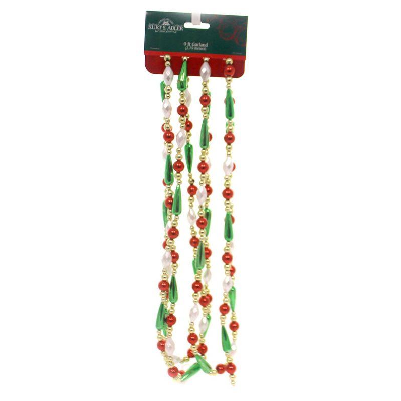 Kurt Adler Kurt Adler Gold, Red, Green and White Round Bead with Water Drop Beaded Garland, 9 Ft