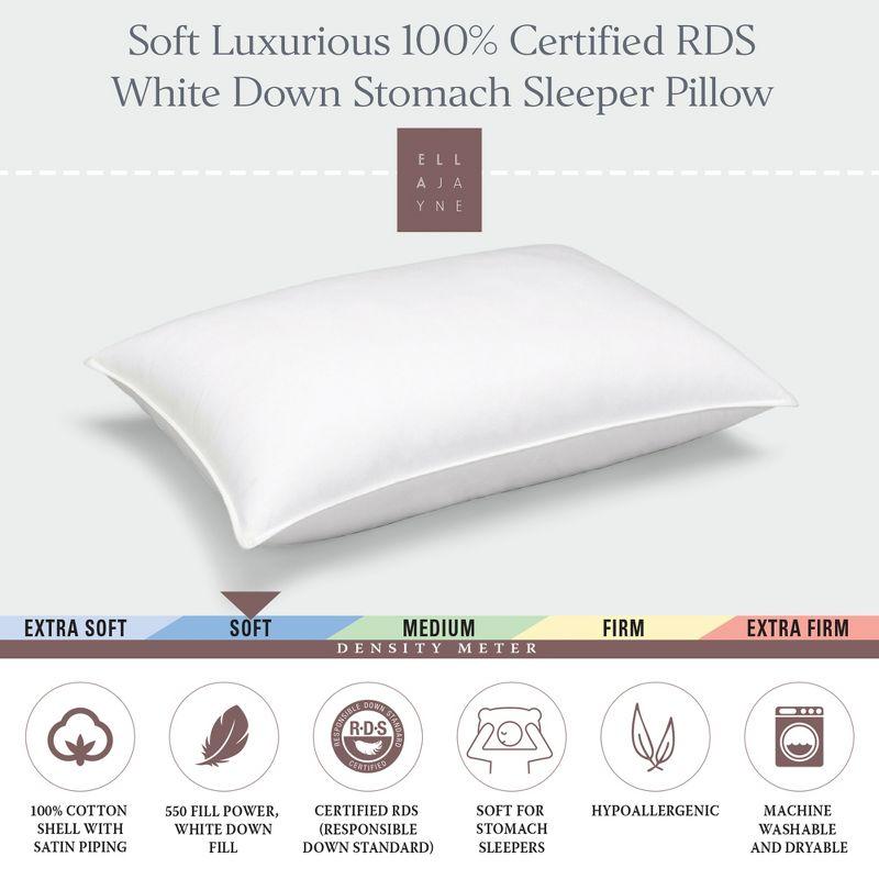 Ella Jayne White Down 100% Certified RDS Soft Stomach Sleeper Pillow - Standard