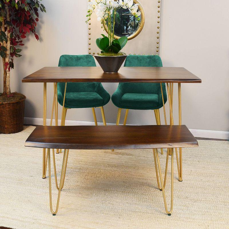 Carolina Living Langdon Live Edge Coffee Table/Bench Elm/Gold: Rectangular Acacia Top, Metal Frame, Non-Toxic Finish