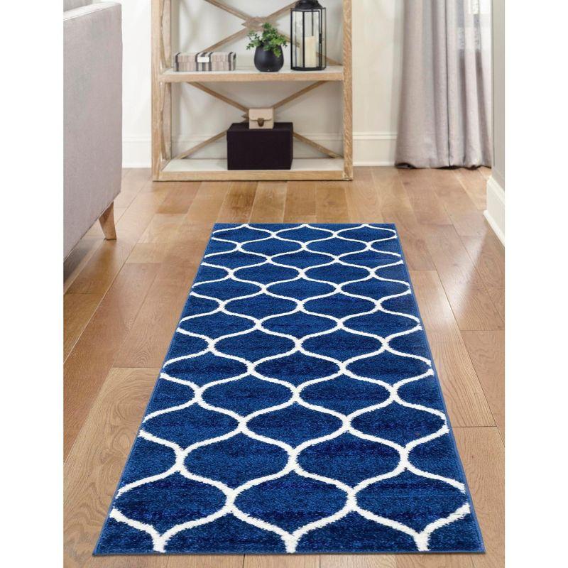 Unique Loom 2' 0 x 13' 0 Trellis Frieze Rounded Navy Blue Area Rug