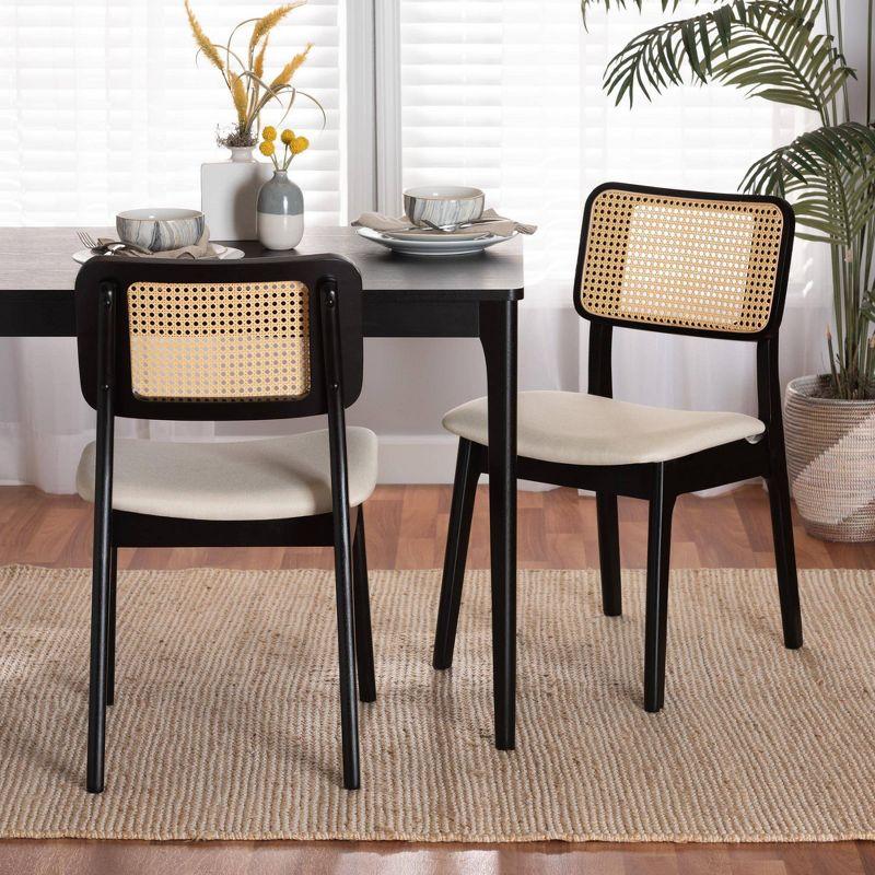 Baxton Studio 2pc Dannon Fabric and Wood Dining Chairs Cream/Black/Light Brown: Upholstered, Rubberwood Frame