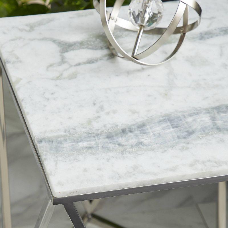 Modern Marble and Stainless Steel Accent Table Silver - Olivia & May: No Assembly, Chic Square Design