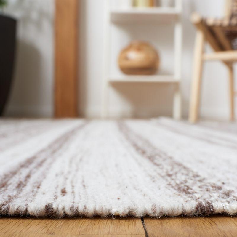 Ivory and Brown Striped Flat Woven Wool Area Rug