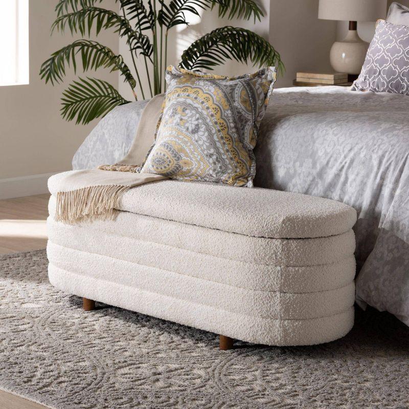 Betiana Cream Boucle Fabric and Walnut Wood Storage Bench