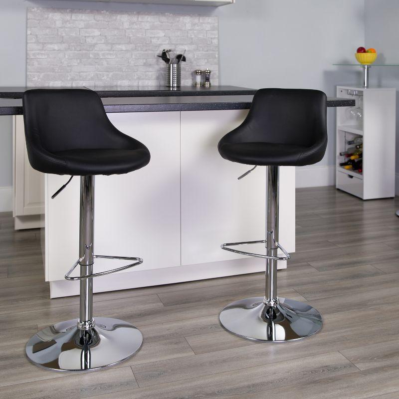 Adjustable Black Faux Leather Swivel Bar Stools with Chrome Base, Set of 2