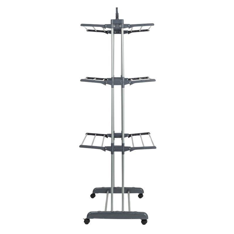 Household Essentials 4 Tier Stainless Steel Laundry Drying Rack with Two Side Wings, Grey