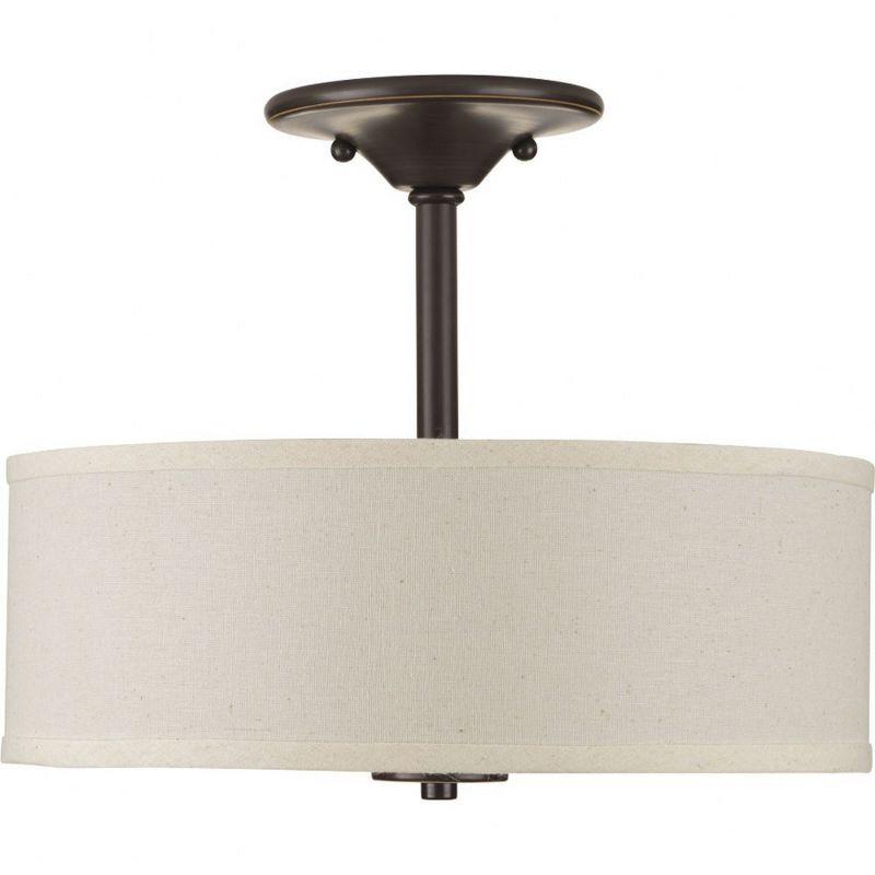 Progress Lighting, Inspire Collection, 2-Light Semi-Flush Mount, Antique Bronze, Etched Glass with Linen Shade