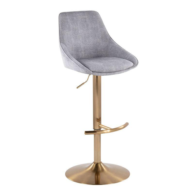 Set of 2 Diana Steel/Corduroy Barstools Gold/Gray - LumiSource: Swivel, Upholstered, Adjustable Height